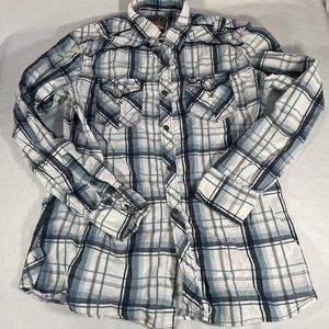 BKE Athletic Fit Plaid Pearl Snap Front Pockets Button Down Long Sleeve Large